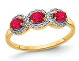 3/4 Carat (ctw) Three-Stone Ruby Ring in 14K Yellow Gold with Diamonds